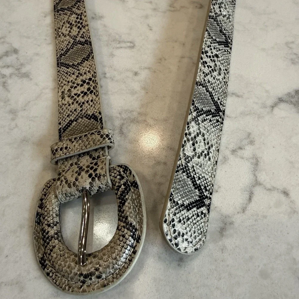 Vintage Faux Snakeskin Belt Black Ivory Gray 40